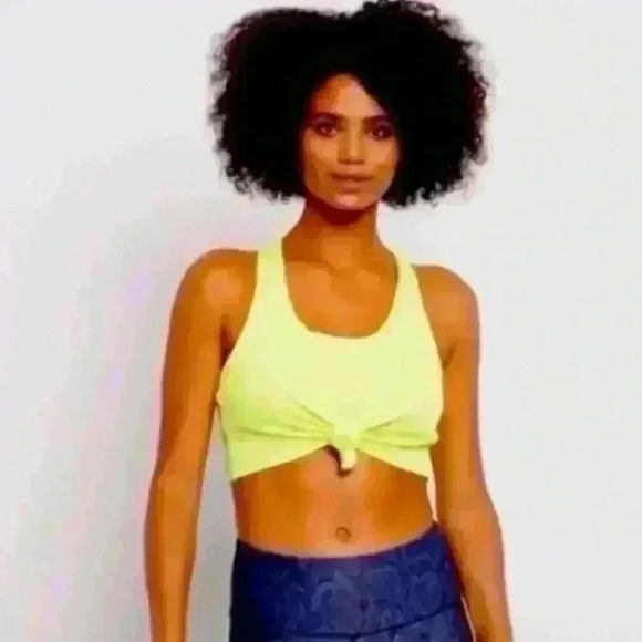 BCBGMaxAzria Neon Yellow Tie Front “Ballerina” Top With Sports Bra Medium EUC! - Picture 2 of 11